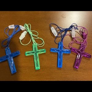 4 Necklace Cross for kids 2 Blue, 1 Green, 1 Purple